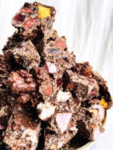 Rocky Road chunks on a gold stand